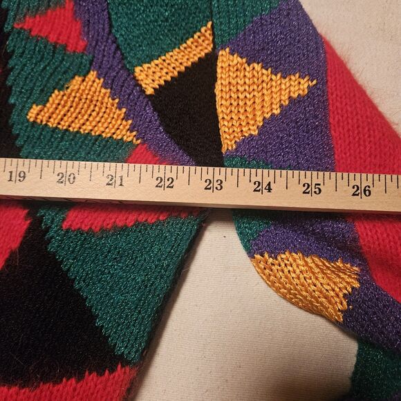 CHRISTINE Wool Vintage Colorful Abstract Colorblock Rhinestone Knit Sweater L - Picture 7 of 11